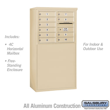 6 Door High Free-Standing 4C Horizontal Mailbox with 10 Doors in Sandstone with USPS Access